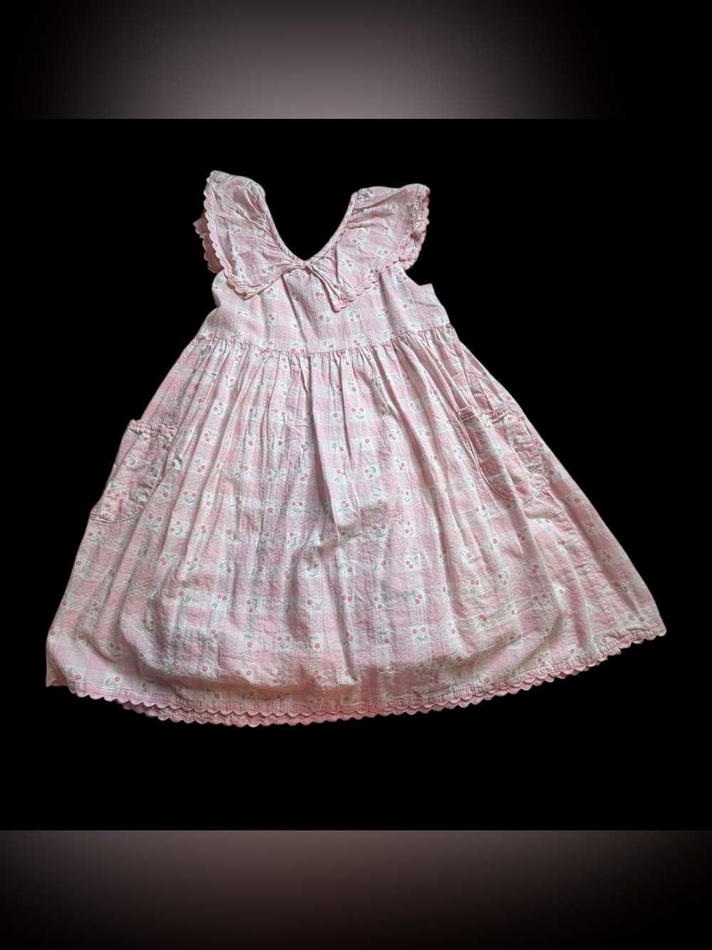 Catherine Malandrino Kids Pink Gingham Cherry Sundress Ruffle Size 8
